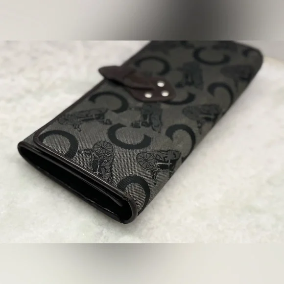 SOLD CELINE Vintage Macadam Logo Canvas/Patent Leather Long Flap Snap Wallet - Picture 5 of 16